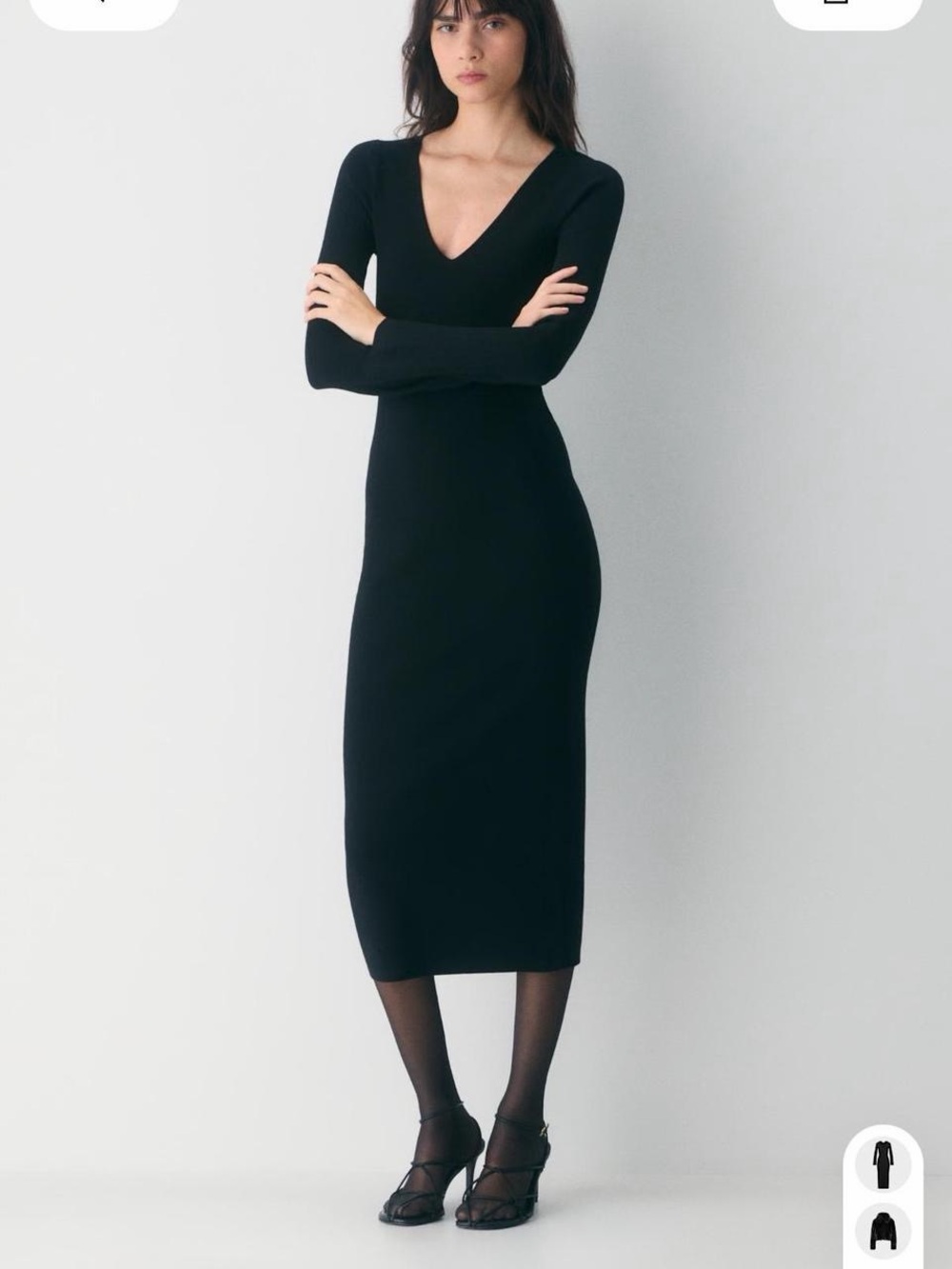 Aritzia Wilfred Moore Black Long Sleeve V-Neck Midi Dress - size xxs